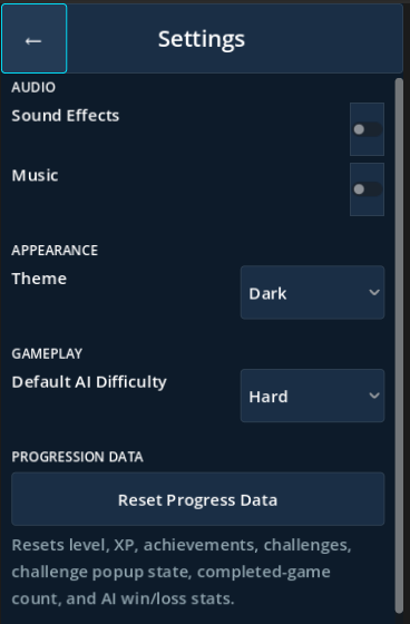 Settings Menu (Dark)