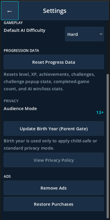 Settings Options (Dark)